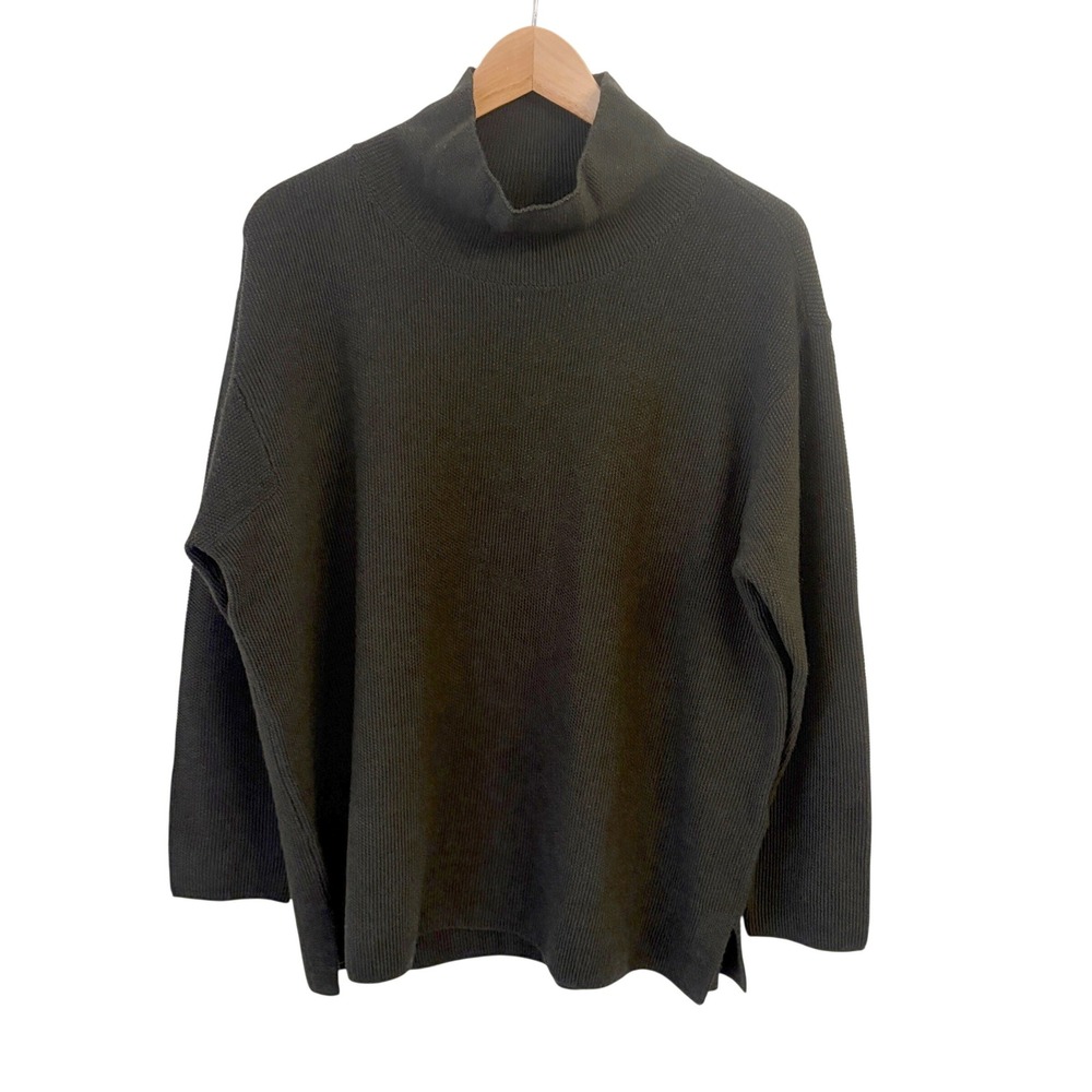 Eileen Fisher Sweater XL Extra Fine Merino Wool Turtleneck Relaxed Boxy Olive